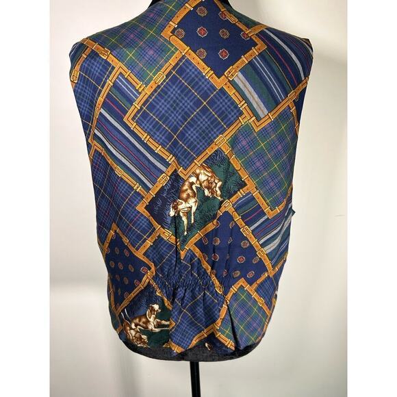 vintage 80's linen double sided print vest size M-L - Picture 4 of 11